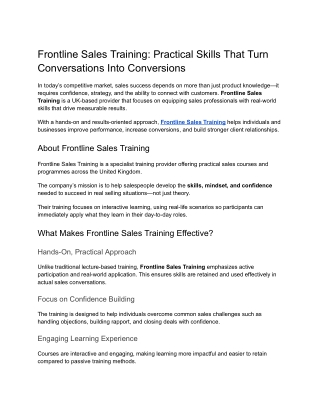Practical Skills That Turn Conversations Into Conversions - Frontline Sales Training