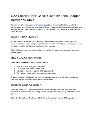 Before You Drive Check Clean Air Zone Charges - CAZ Checker Tool
