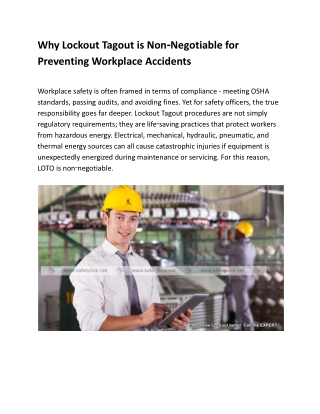 Why Lockout Tagout is Non‑Negotiable for Preventing Workplace Accidents