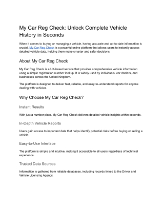 Unlock Complete Vehicle History in Seconds - My Car Reg Check