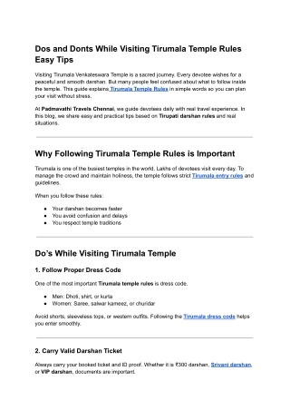 Do’s and Don’ts While Visiting Tirumala Temple (Simple Guide for Devotees)
