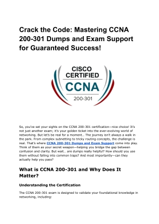 Crack the Code_ Mastering CCNA 200-301 Dumps and Exam Support for Guaranteed Success