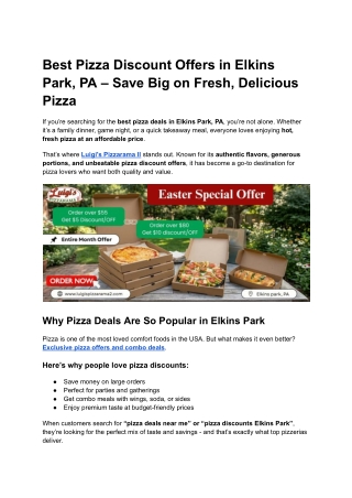 Best Pizza Discount Offers in Elkins Park, PA – Save Big on Fresh, Delicious Pizza