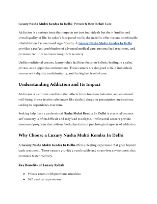 Luxury Nasha Mukti Kendra In Delhi _ Private & Best Rehab Care
