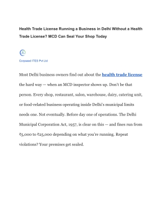 Health Trade License Running a Business in Delhi Without a Health Trade License MCD Can Seal Your Shop Today