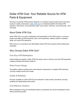 Your Reliable Source for ATM Parts _ Equipment - Dollar ATM Club