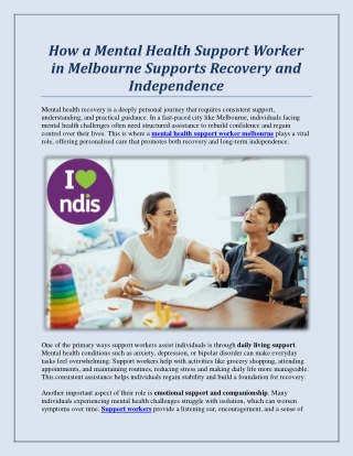 How a Mental Health Support Worker in Melbourne Supports Recovery and Independen