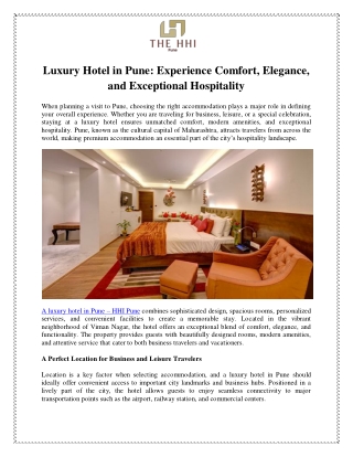 Luxury Hotel in Pune Experience Comfort, Elegance, and Exceptional Hospitality