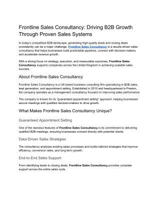 Driving B2B Growth Through Proven Sales Systems - Frontline Sales Consultancy