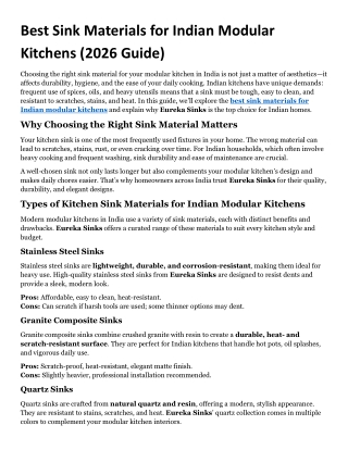 Best Sink Materials for Indian Modular Kitchens (2026 Guide)