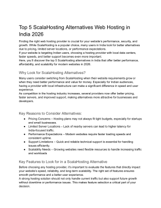 Top 5 ScalaHosting Alternatives Web Hosting in India 2026