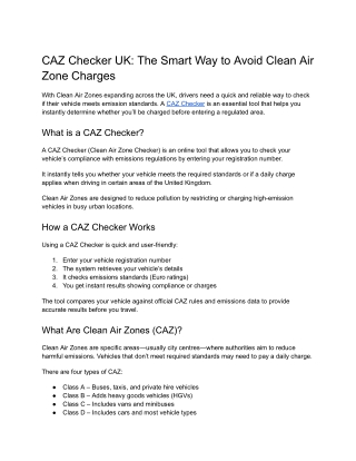 The Smart Way to Avoid Clean Air Zone Charges - CAZ Checker UK