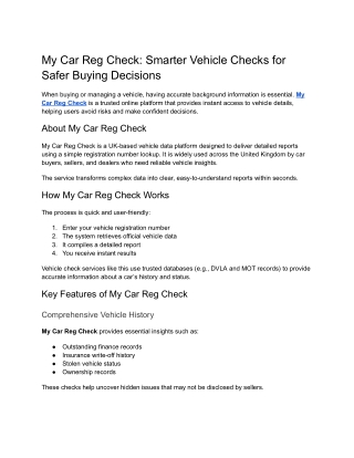 Smarter Vehicle Checks for Safer Buying Decisions - My Car Reg Check