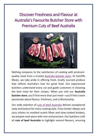 Discover Freshness and Flavour at Australia’s Favourite Butcher Store with Premium Cuts of Beef Australia