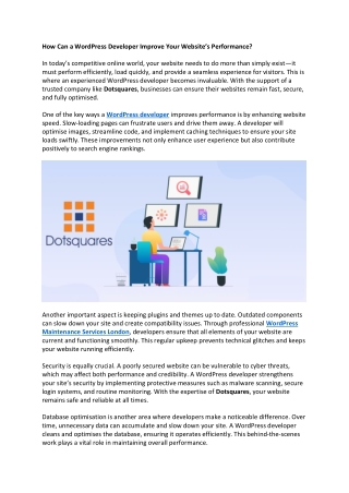 How Can a WordPress Developer Improve Your Website’s Performance?