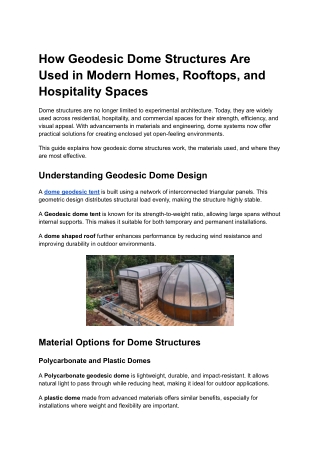How Geodesic Dome Structures Are Used in Modern Homes, Rooftops, and Hospitality Spaces