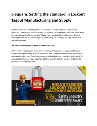 E-Square: Setting the Standard in Lockout Tagout Manufacturing and Supply