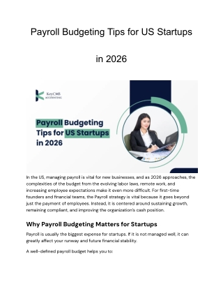 Payroll Budgeting Tips for US Startups in 2026