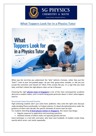 What Toppers Look for in a Physics Tutor