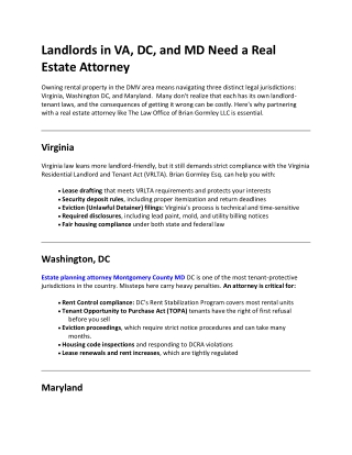 Landlords in VA, DC, and MD Need a Real Estate Attorney