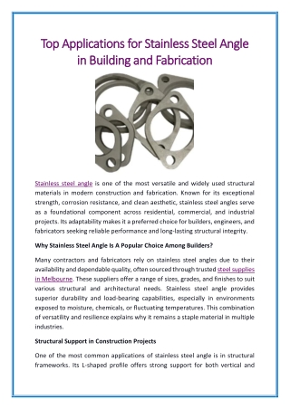 Top Applications for Stainless Steel Angle in Building and Fabrication