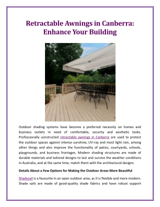 Retractable Awnings in Canberra Enhance Your Building