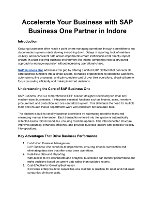 Accelerate Your Business with SAP Business One Partner in Indore