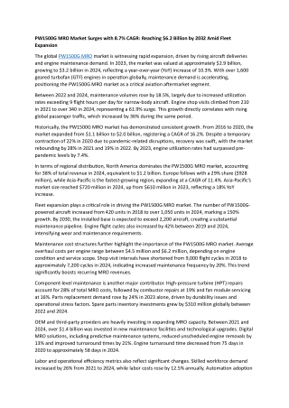 PW1500G MRO Market Surges with 8.7% CAGR: Reaching $6.2 Billion by 2032 Amid Fle
