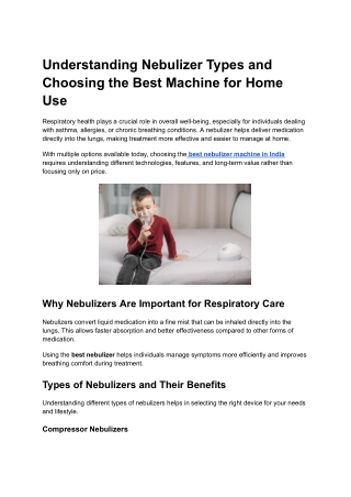 Understanding Nebulizer Types and Choosing the Best Machine for Home Use