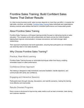 Build Confident Sales Teams That Deliver Results - Frontline Sales Training