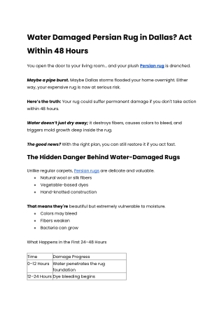 Water Damaged Persian Rug in Dallas