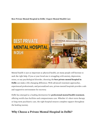 Best Private Mental Hospital in Delhi _ Expert Mental Health Care