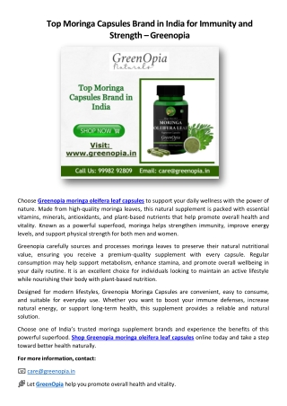 Top Moringa Capsules Brand in India for Immunity and Strength - Greenopia