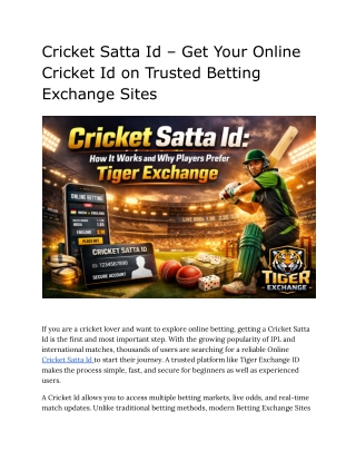 Create Online Cricket Id with Tiger Exhange ID Now