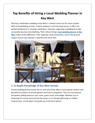 Top Benefits of Hiring a Local Wedding Planner in Key West