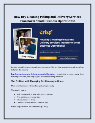 How Dry Cleaning Pickup and Delivery Services Transform Small Business Operation