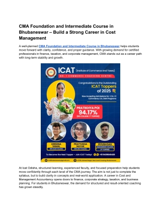 CMA Foundation and Intermediate Course in Bhubaneswar – Build a Strong Career in Cost Management
