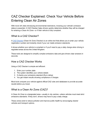 Explained CAZ Checker_ Check Your Vehicle Before Entering Clean Air Zones