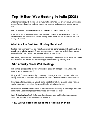 Top 10 Best Web Hosting in India