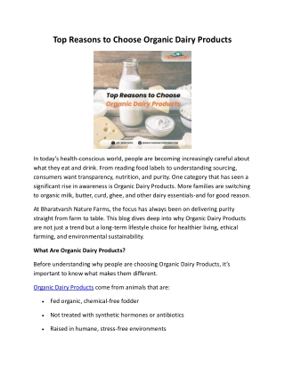 Top Reasons to Choose Organic Dairy Products