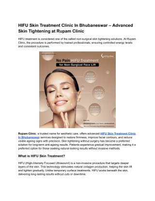 HIFU Skin Treatment Clinic In Bhubaneswar – Advanced Skin Tightening at Rupam Clinic