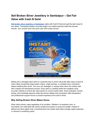Sell Broken Silver Jewellery in Sambalpur – Get Fair Value with Cash N Gold