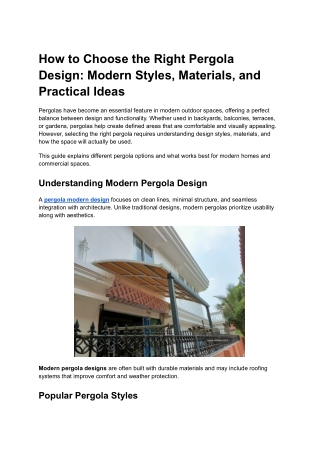 How to Choose the Right Pergola Design_ Modern Styles, Materials, and Practical Ideas