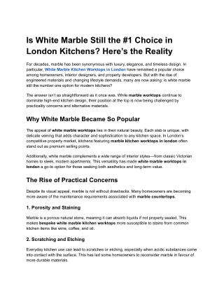 Is White Marble Still the #1 Choice in London Kitchens