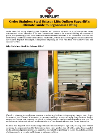 Order Stainless Steel Scissor Lifts Online Superlift's Ultimate Guide to Ergonomic Lifting