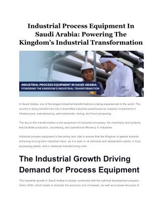 Process Equipment In Saudi Arabia