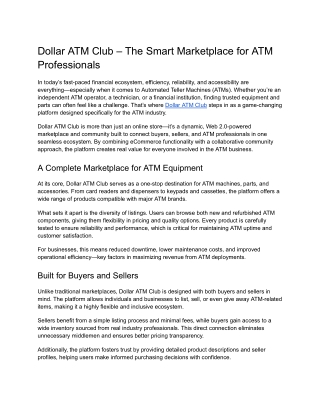The Smart Marketplace for ATM Professionals - Dollar ATM Club