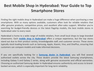 Best Mobile Shop in Hyderabad Your Guide to Top Smartphone Stores