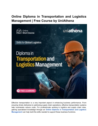 Online Diploma in Transportation and Logistics Management | Free Course by UniAt