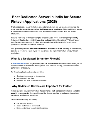 Best Dedicated Server in India for Secure Fintech Applications (2026)